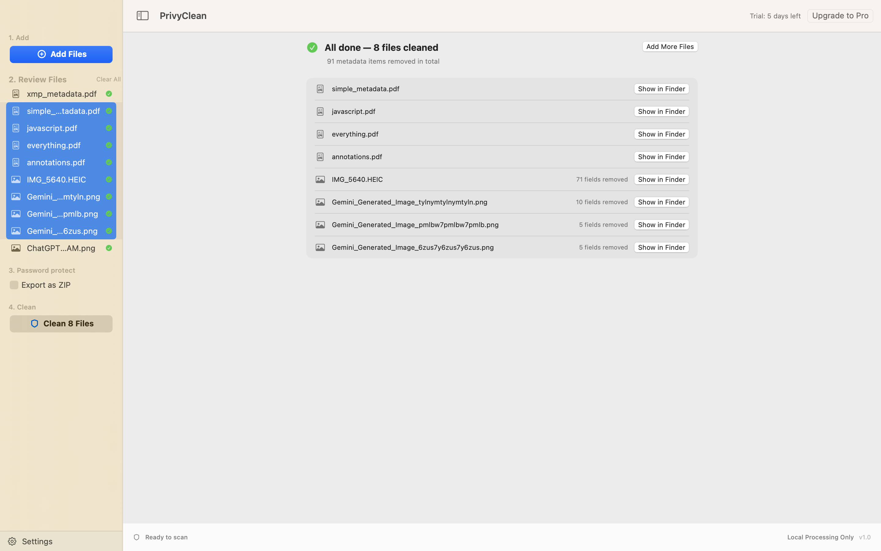 PrivyClean Mac batch cleaning completion screenshot