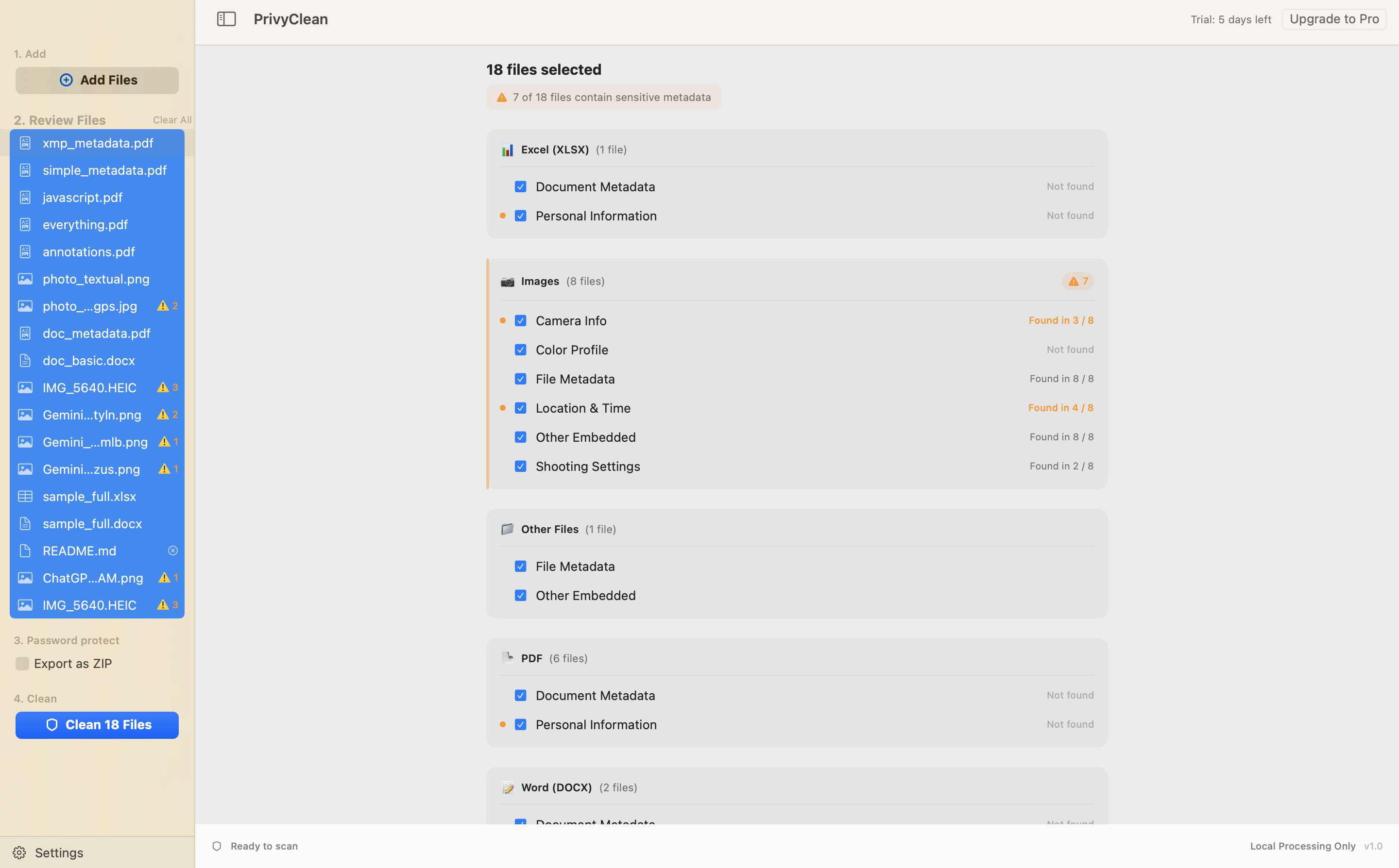PrivyClean Mac app screenshot