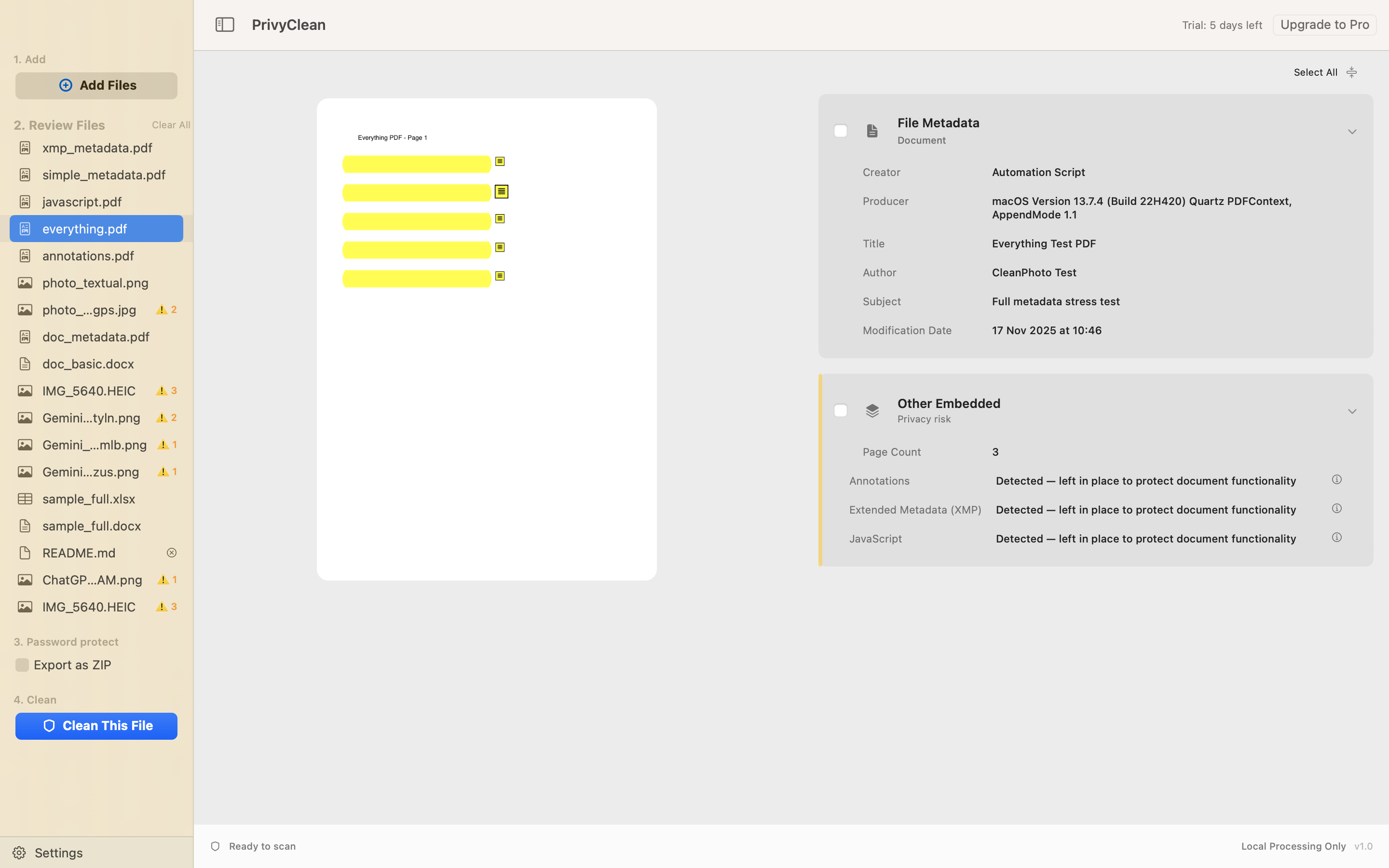 PrivyClean for Mac screenshot showing GPS location review before cleaning